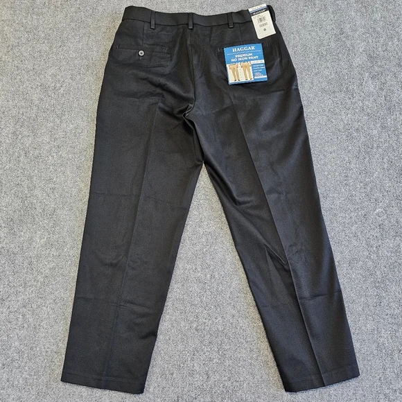 NWT Haggar Premium No Iron Straight leg Flat Front Stretch Black Pants 34x29 - Picture 4 of 16